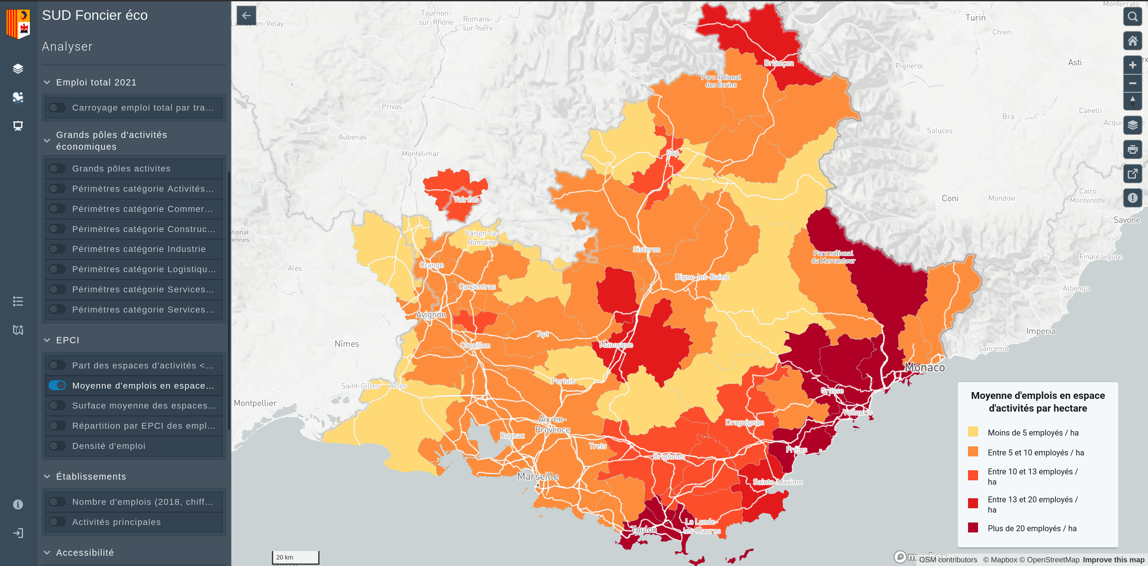 Interface cartographique Sud-Eco-Foncier