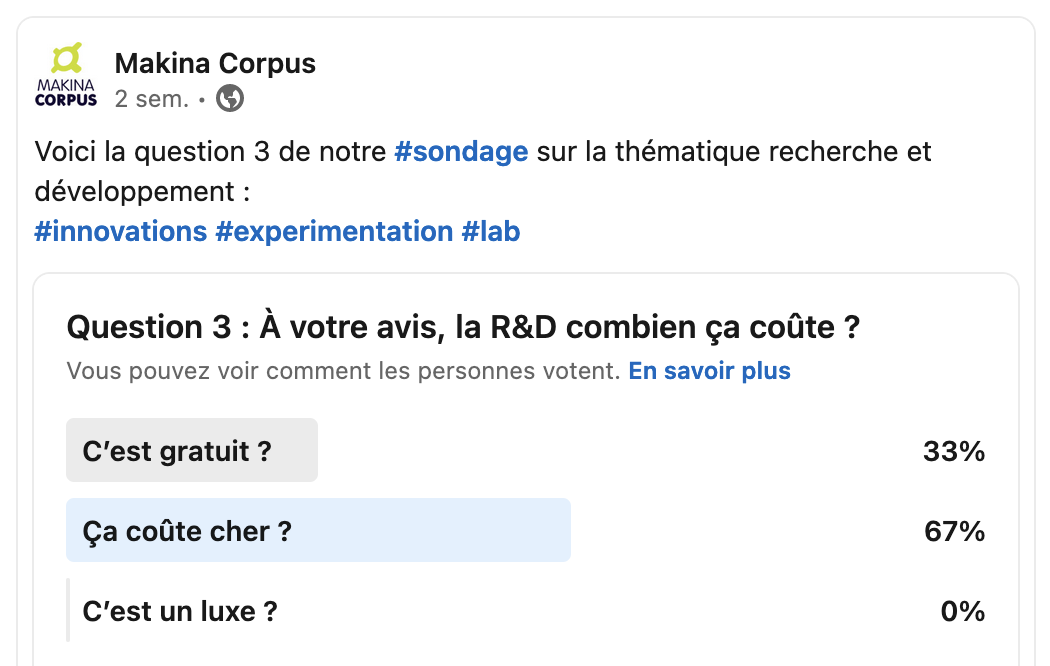 Réponse Sondage R&D Question 3 linkedin