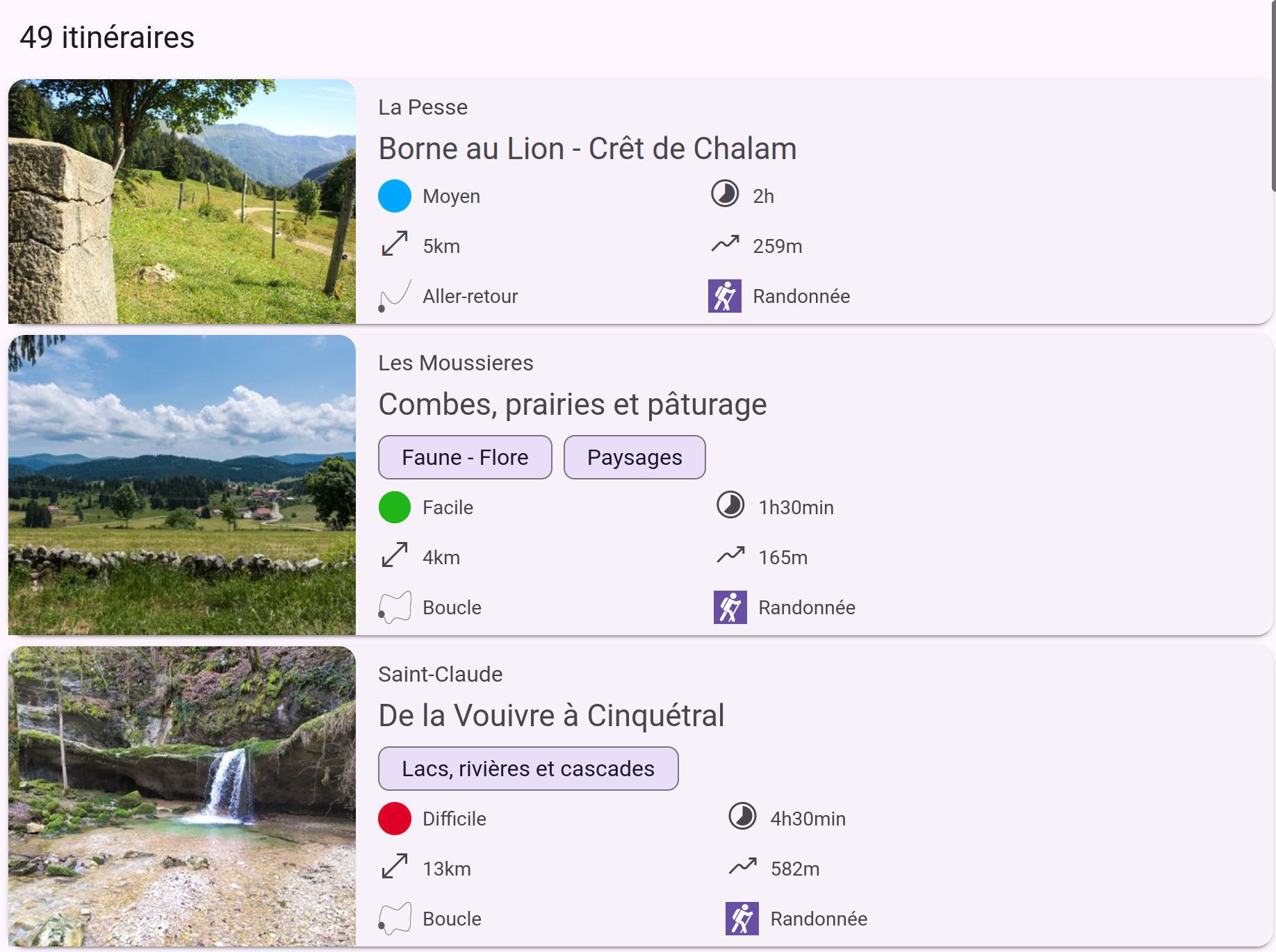 Vue liste geotrek widget