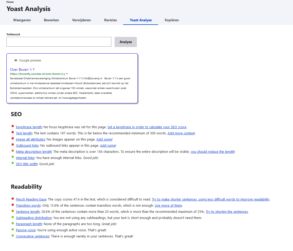 Capture d'écran du module Drupal Yoast Analysis