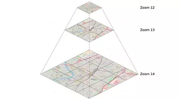 Encart article Protomaps : Illustration d'une portion de pyramide de tuiles