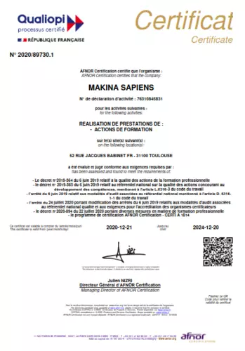 Certificat Makina Corpus Formation Qualiopi