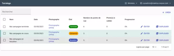 Interface de gestion des campagnes