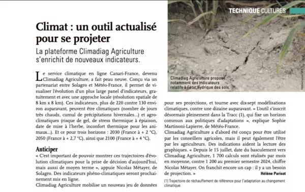 RP Climadiag Agricuture : Magazine la France Agricole 20 nov 24