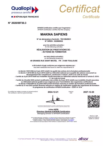 Certificat makina sapiens 2024 2027 jpg