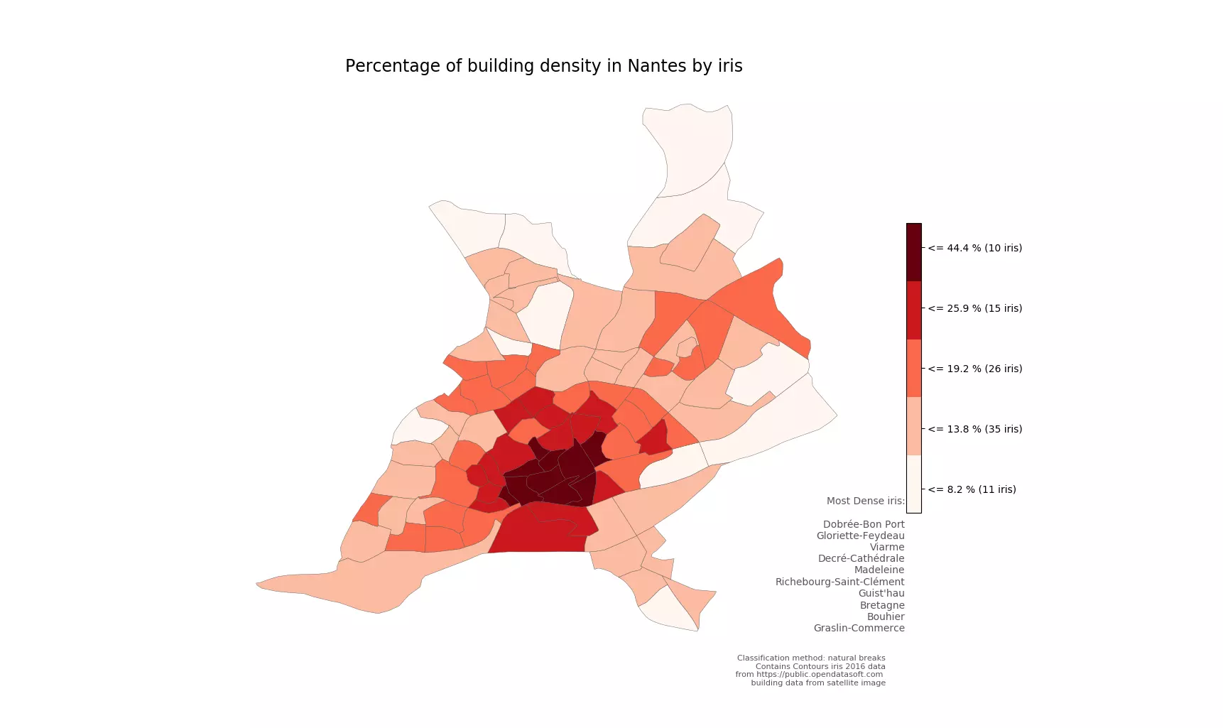 Figure 3 - Densité de bâtiments à Nantes calculée à partir des données OSM