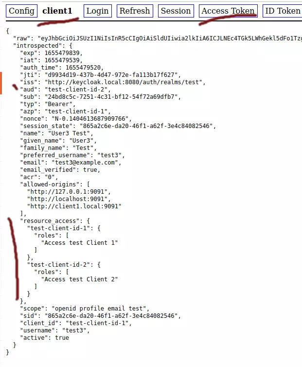 Keycloak demo accesstoken user3 client1