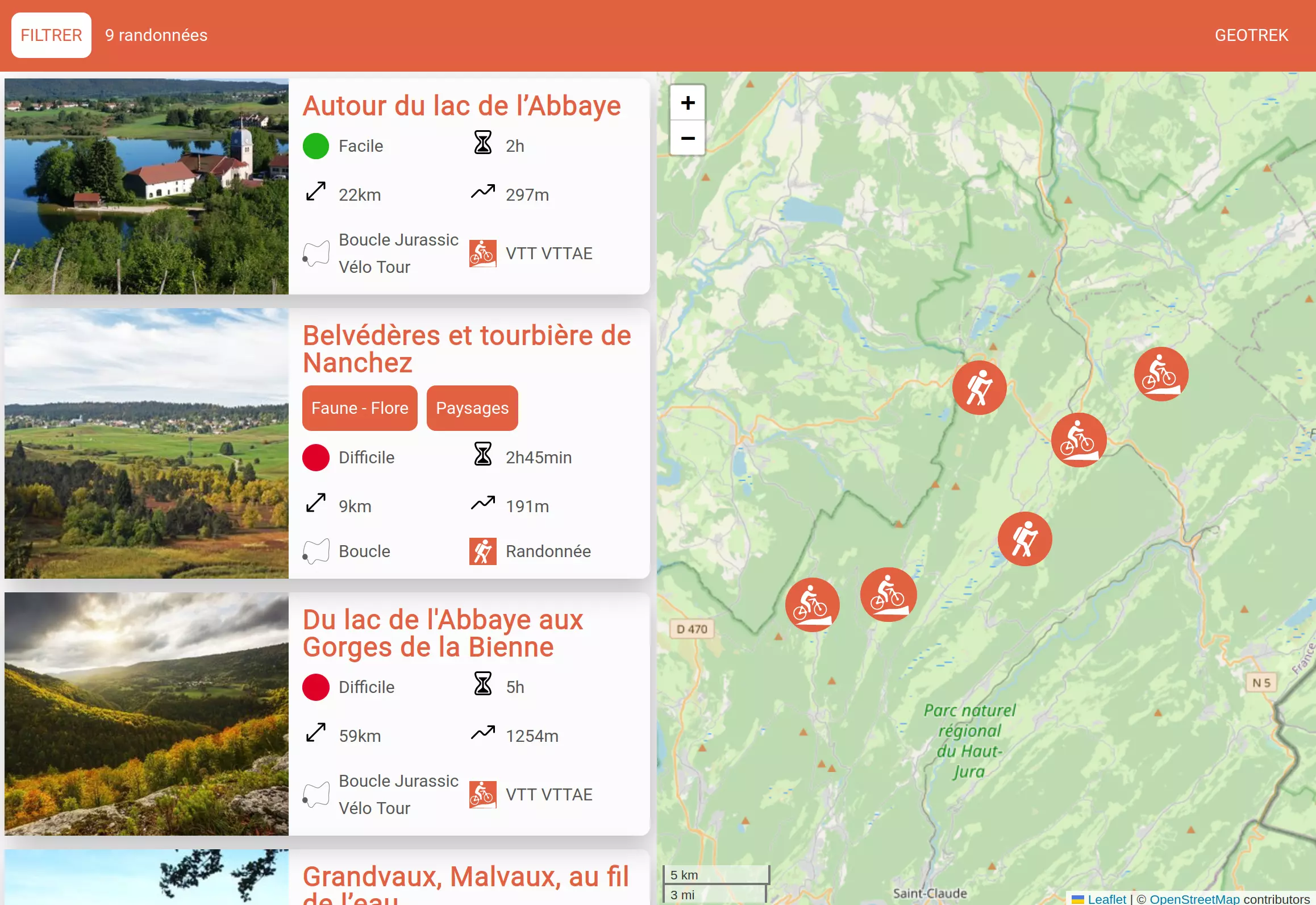 Vue liste widget Geotrek