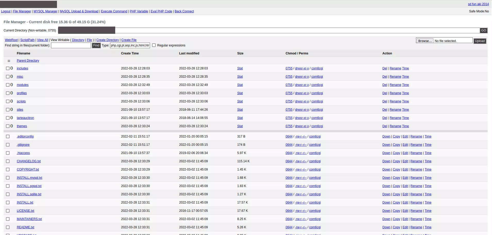 Capture d'écran d'un module de commandes PHP utilisé par les pirates