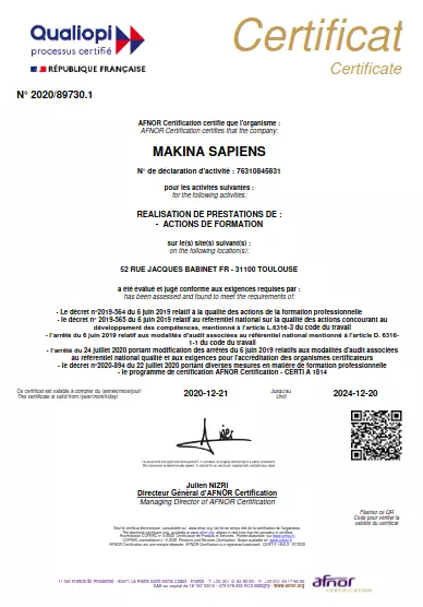 Certificat Makina Corpus Formation Qualiopi
