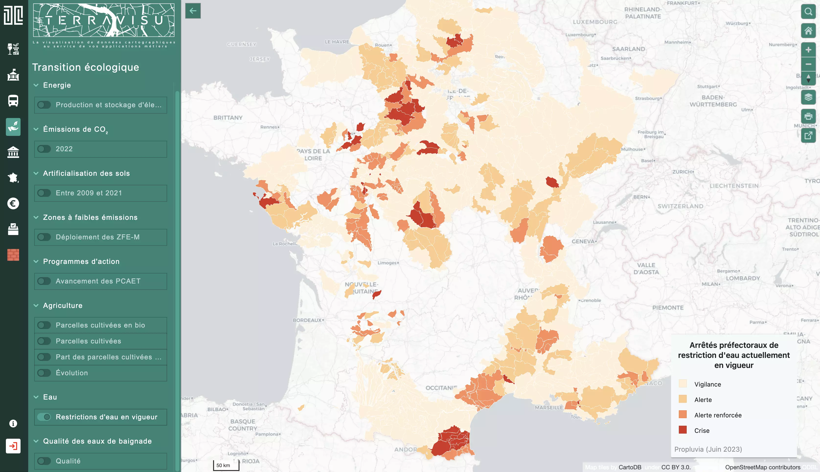 1Jour1Carte Sécheresse France restrictions eau