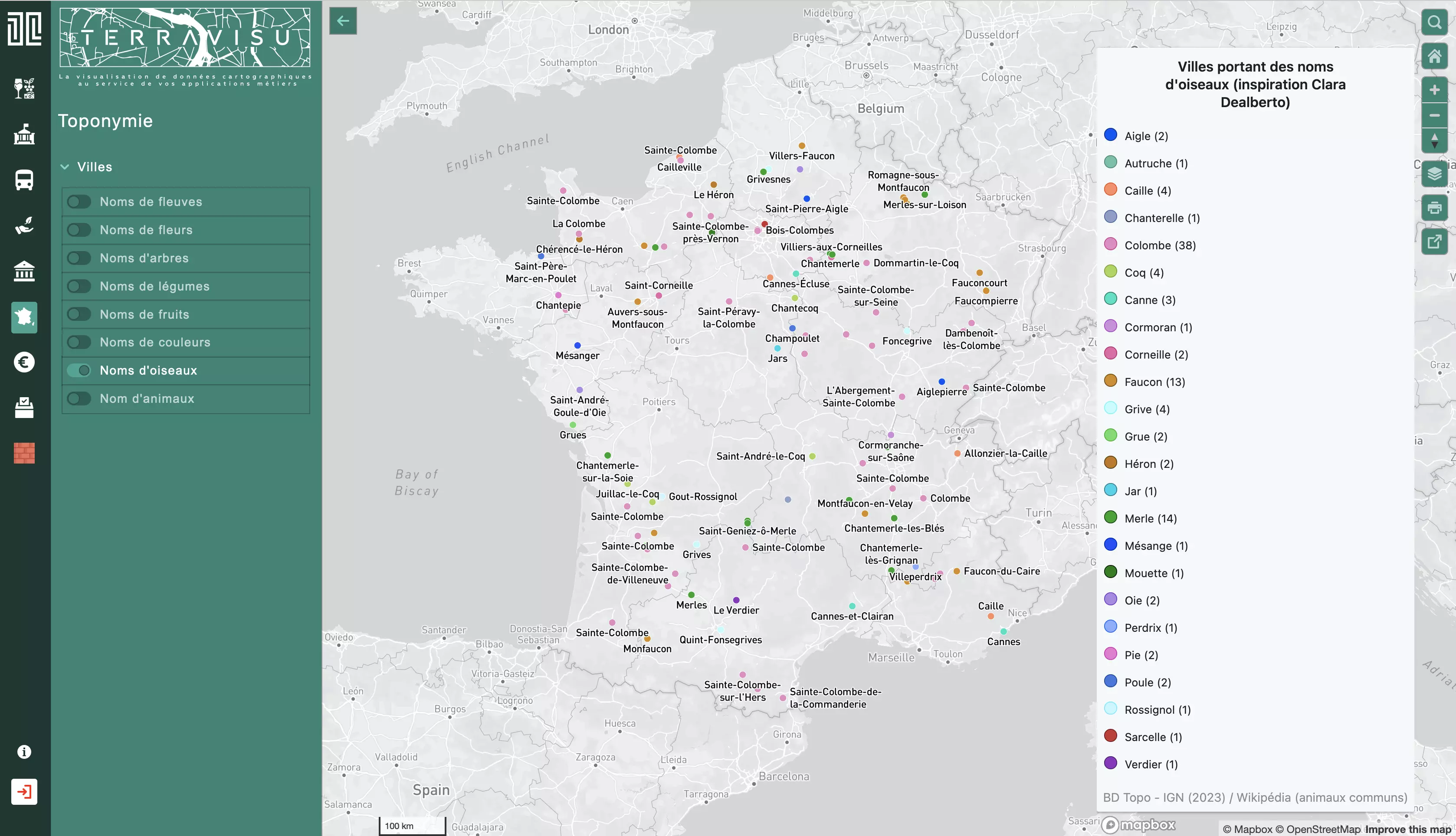1Jour1Carte : Carte villes noms d'oiseaux