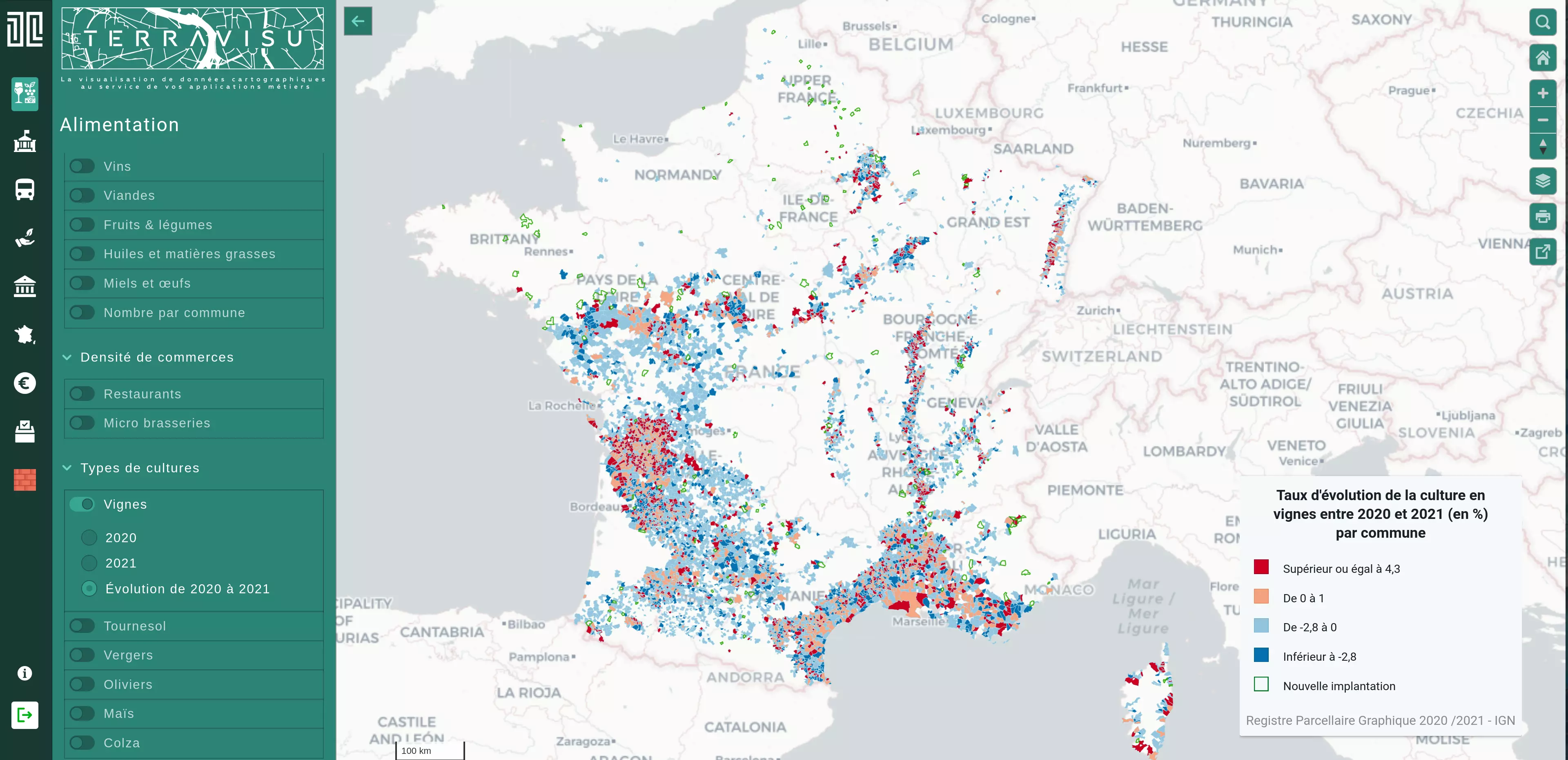 Évolution des vignes - TerraVisu