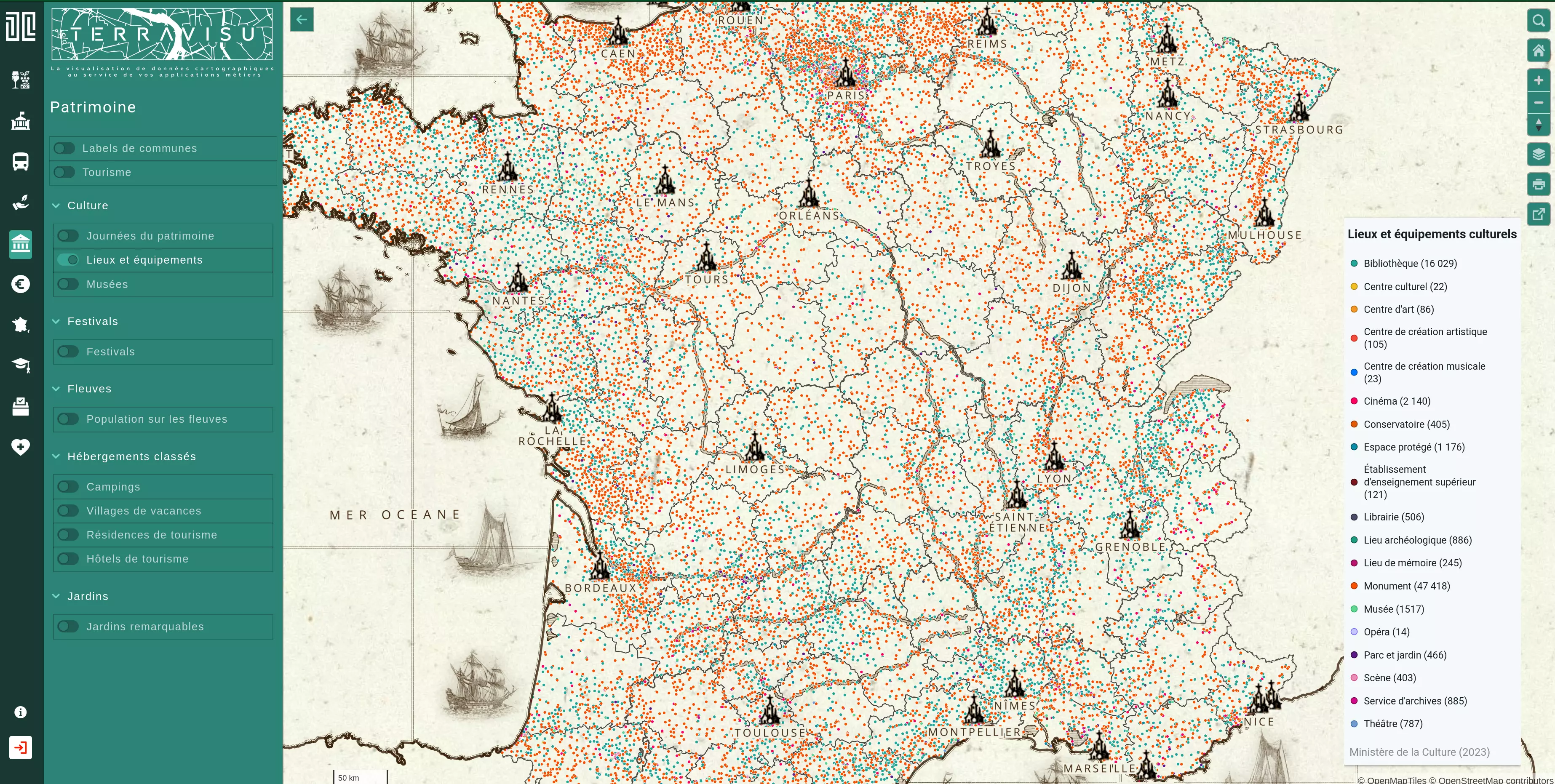 Carte des lieux et équipements en 2023