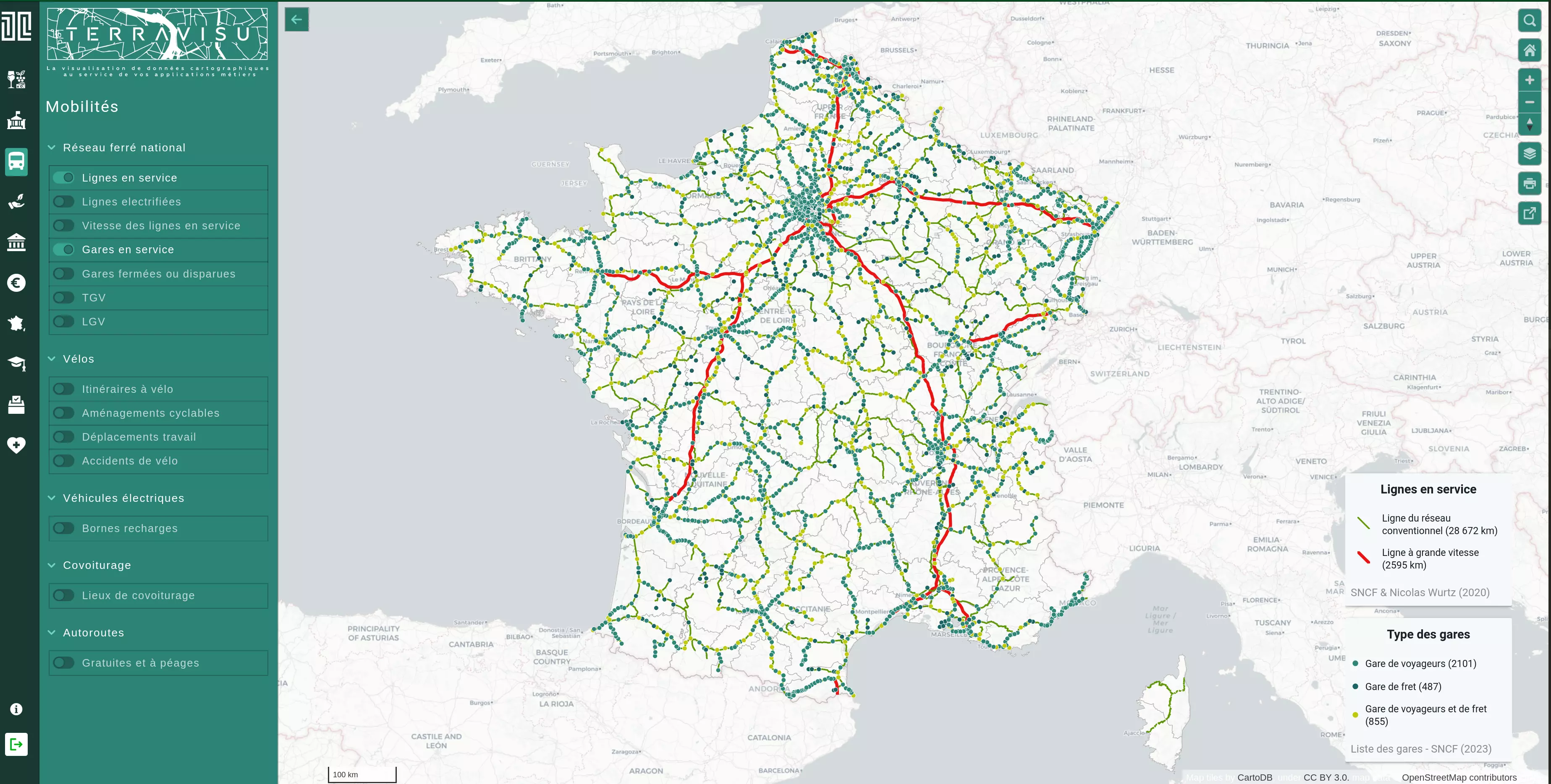 Lignes et gares en service en 2023