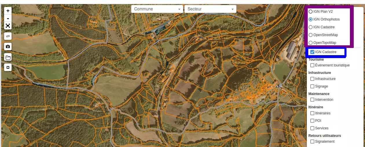 Fonds de plan sélectionnables dans Geotrek-Admin