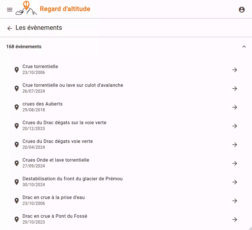 Vue liste de Regard d'Altitude