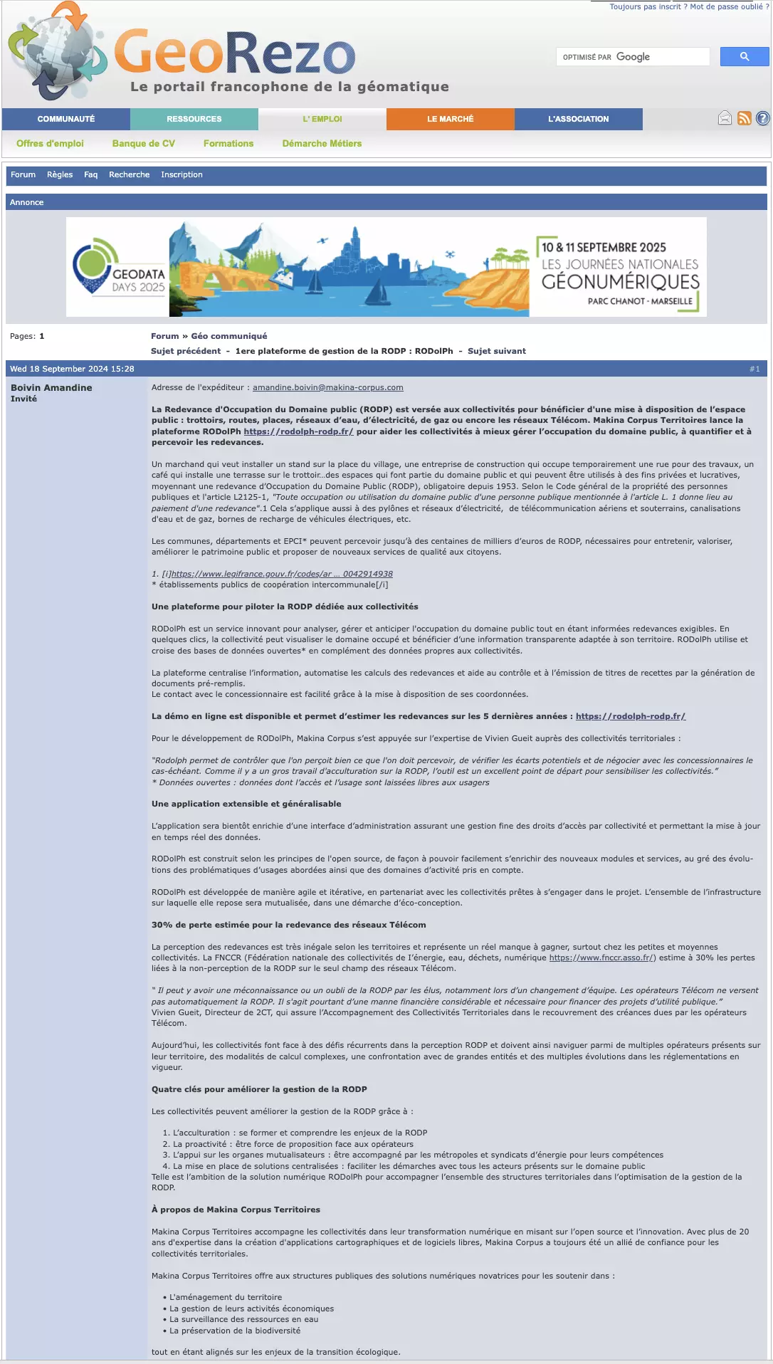 GeoRezo presse - 1ere plateforme de gestion de la RODP : RODolPh