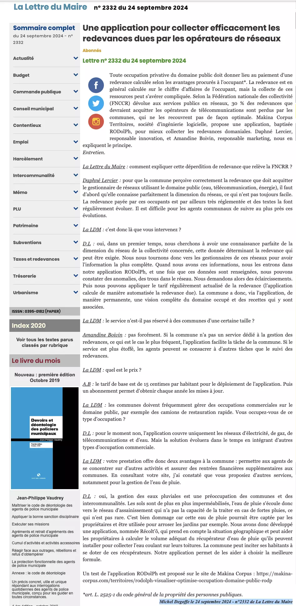 Presse La Lettre Du Maire RODolPh Redevance