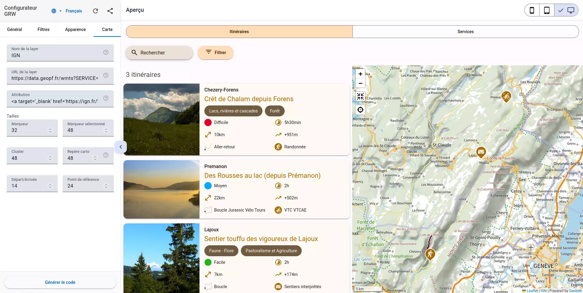 Geotrek widget builder carte