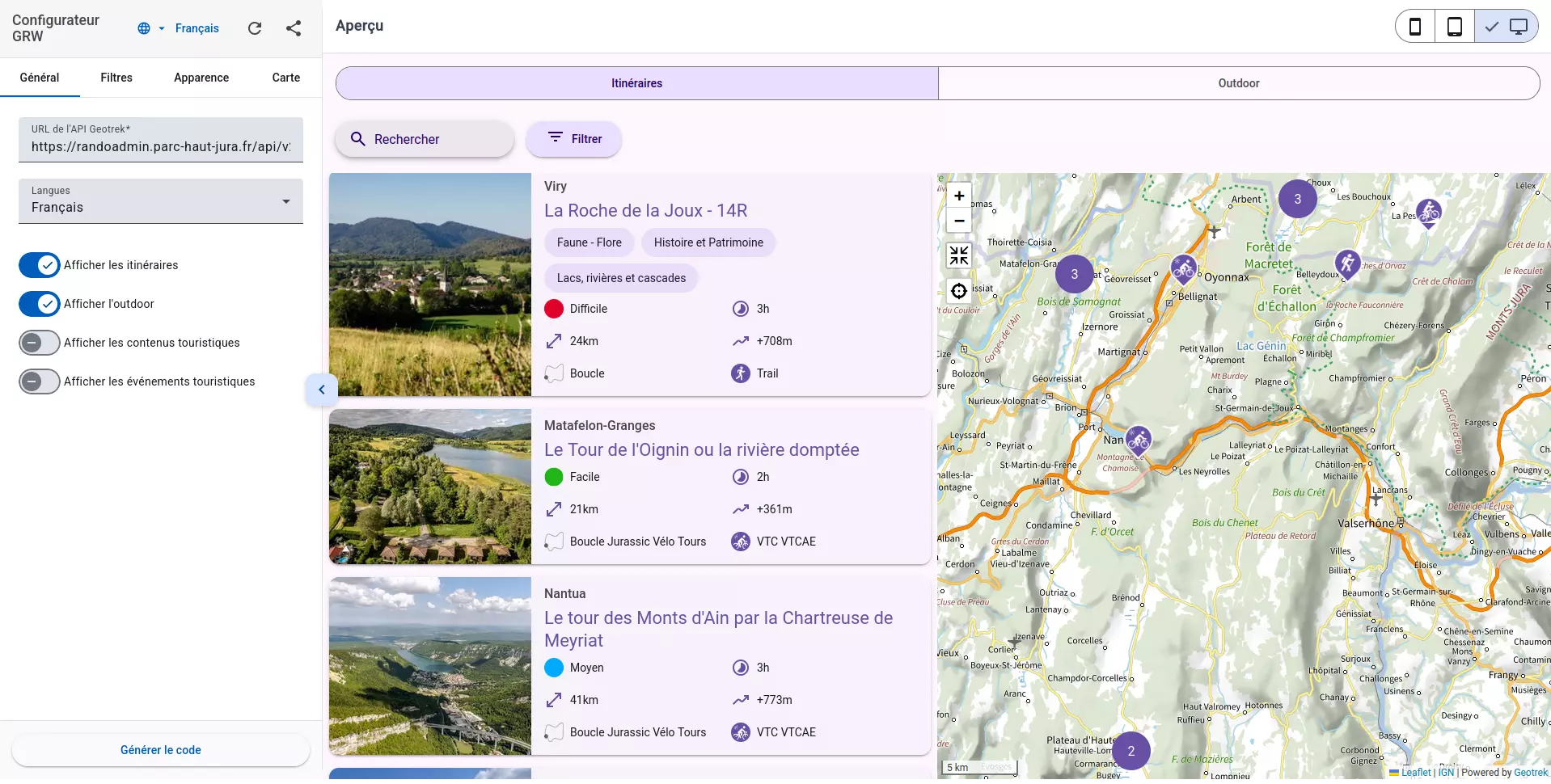 Configuration Geotrek-widget